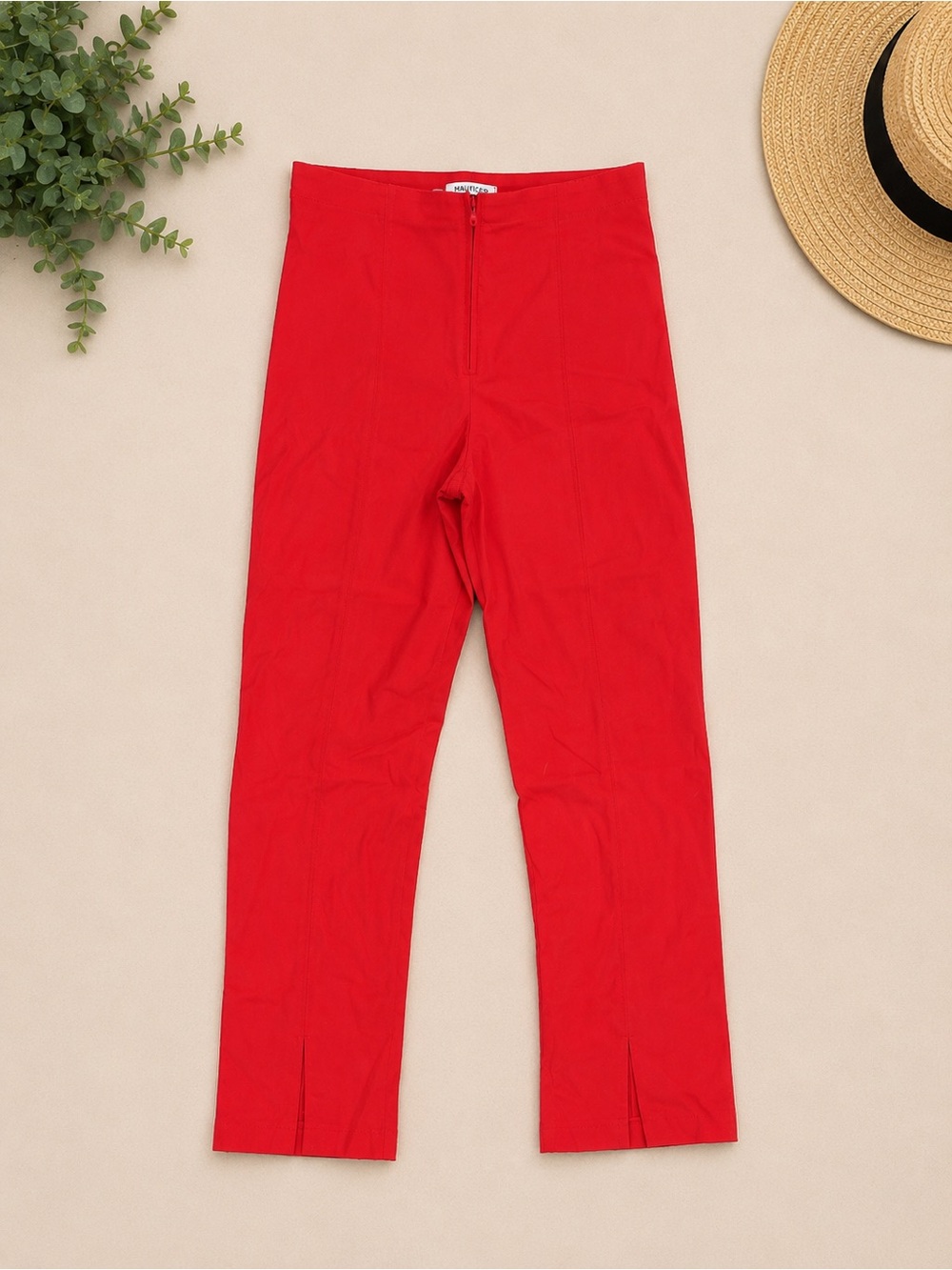 Women’s Red High-Waist Straight pants with Split detail at Ankle